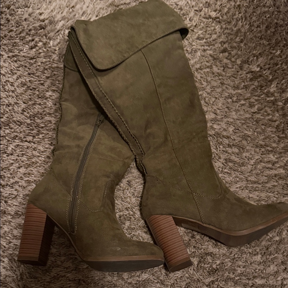 JustFab Khaki Over the Knee Boots